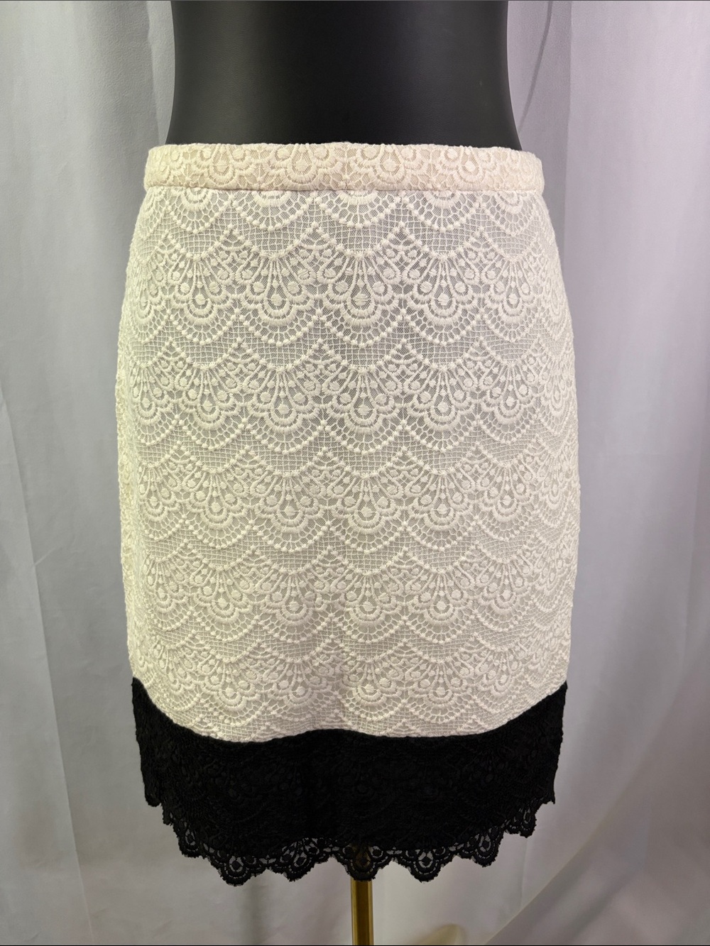 NWT J. Crew Black & White Colorblock Lace Pencil Skirt